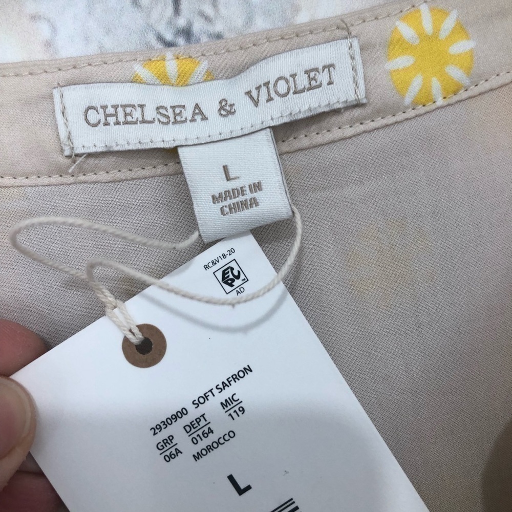 Chelsea & Violet Large Dress Yellow Floral Cotton Short Sleeve Tassels V Neck - Picture 10 of 11